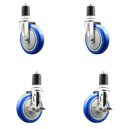 Service Caster 5 Inch 316SS Blue Poly Swivel 1-3/4 Inch Expanding Stem Caster Brake SCC, 2PK SS316EX20S514-PPUB-BLUE-2-TLB-2-134